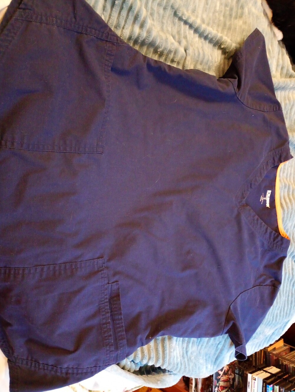 Scrubstar Navy and Purple V-Neck Medical Scrub Top Size Medium